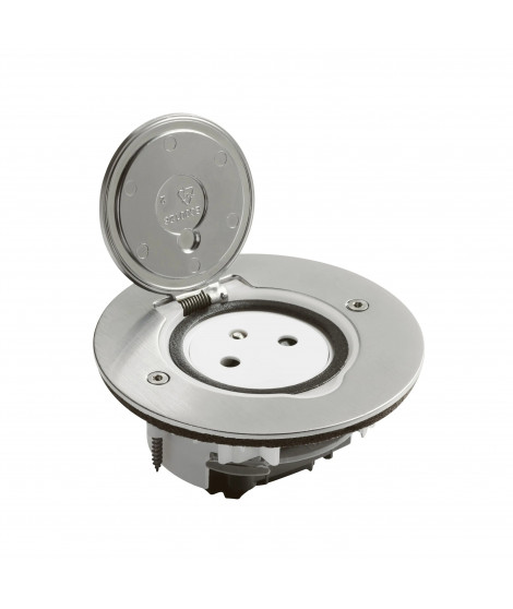 Prise de sol simple 2P+T Surface 16A 250V avec platine ronde - inox brossé