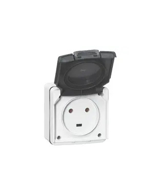 Prise étanche 2P+T 20A Plexo complet IP55 saillie - gris