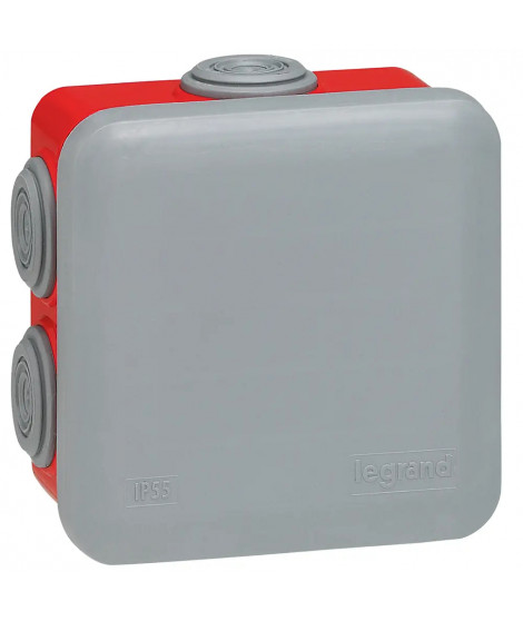 Boîte de dérivation carrée Plexo 80x80x45mm - RAL7037 et RAL3000