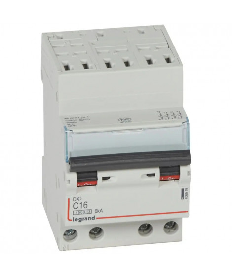 Disjoncteur DX³4500 6kA bornes auto/vis 4P 400V~ 16A courbe C - 3 modules