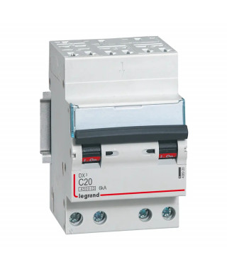 Disjoncteur DX³4500 6kA bornes auto/vis 4P 400V~ 20A courbe C - 3 modules