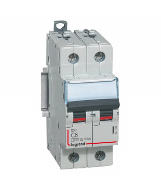 Disjoncteur DX³6000 10kA arrivée haut/départ bas vis 2P 6A courbe C - 2 modules