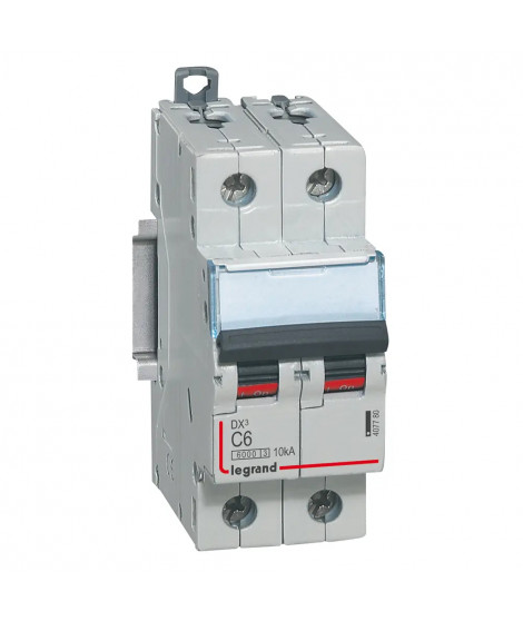 Disjoncteur DX³6000 10kA arrivée haut/départ bas vis 2P 6A courbe C - 2 modules