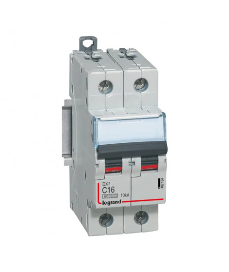 Disjoncteur DX³6000 10kA arrivée haute/départ bas vis 2P 16A courbe C - 2 mod