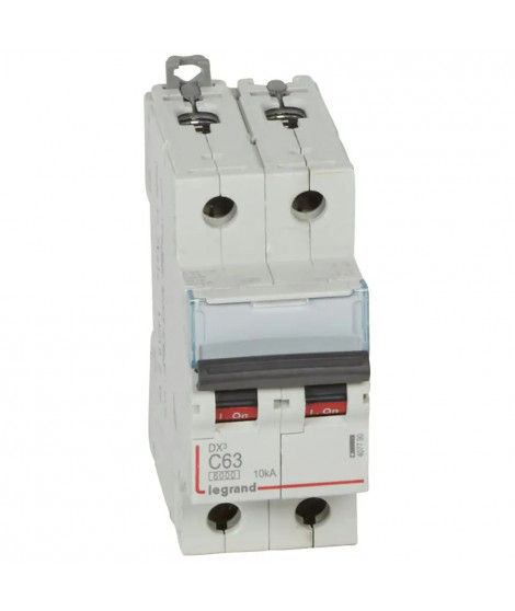 Disjoncteur DX³6000 10kA arrivée haute/départ bas vis 2P 63A courbe C - 2 mod