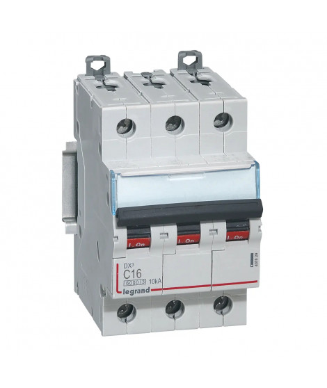 Disjoncteur DX³ 6000 -vis/vis-3P- 400V~-16A-10kA-courbeC-peigne HX³ trad 4P -3M