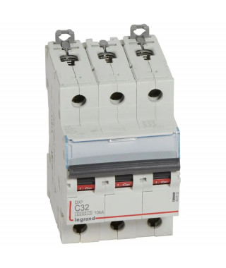 Disjoncteur DX³ 6000 -vis/vis-3P- 400V~-32A-10kA-courbeC-peigne HX³ trad 4P -3M