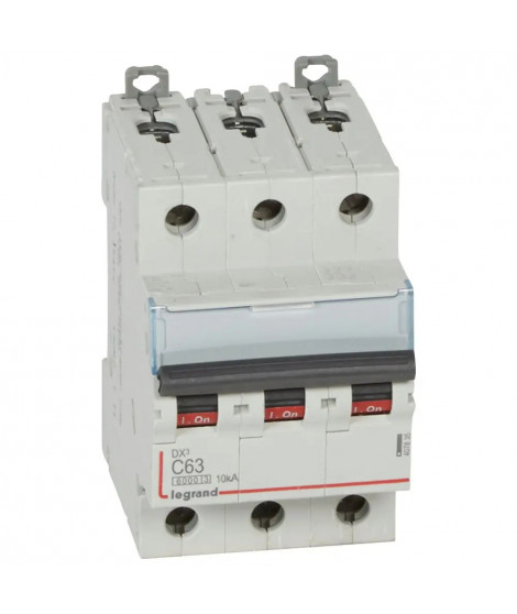 Disjoncteur DX³ 6000 -vis/vis-3P- 400V~-63A-10kA-courbeC-peigne HX³ trad 4P -3M
