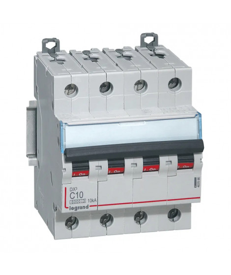 Disjoncteur DX³ 6000 -vis/vis- 4P- 400V~-10A-courbeC-peigne HX³ trad 4P - 4M