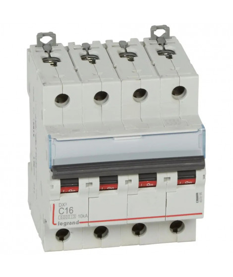 Disjoncteur DX³ 6000 -vis/vis- 4P- 400V~-16A-courbeC-peigne HX³ trad 4P - 4M