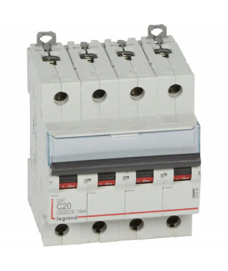 Disjoncteur DX³ 6000 -vis/vis- 4P- 400V~-20A-courbeC-peigne HX³ trad 4P - 4M