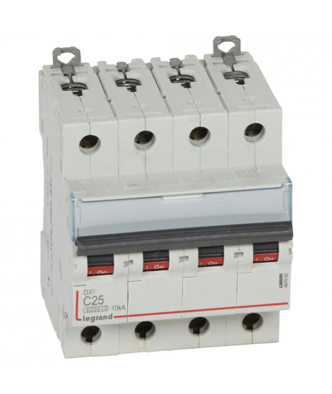 Disjoncteur DX³ 6000 -vis/vis- 4P- 400V~-25A-courbeC-peigne HX³ trad 4P - 4M