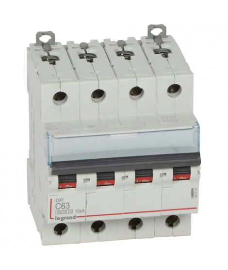 Disjoncteur DX³ 6000 -vis/vis- 4P- 400V~-63A-courbeC-peigne HX³ trad 4P - 4M