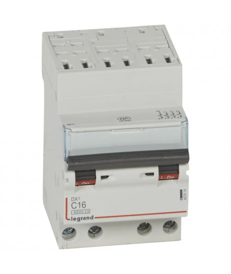 Disjoncteur DX³ 6000 -auto/vis- 4P- 400V~-16A-courbeC-peigne HX³ opti 4P -3M