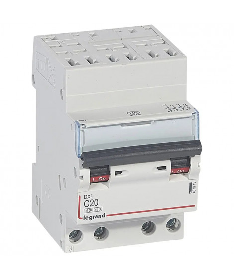 Disjoncteur DX³ 6000 -auto/vis- 4P- 400V~-20A-courbeC-peigne HX³ opti 4P -3M