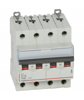 Disjoncteur DX³ 6000-vis/vis-4P-400V~-16A-10kA-courbe D-peigne HX³ trad 4P - 4M