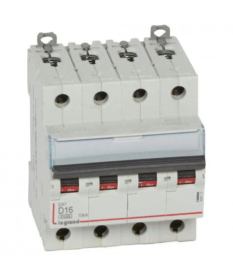 Disjoncteur DX³ 6000-vis/vis-4P-400V~-16A-10kA-courbe D-peigne HX³ trad 4P - 4M