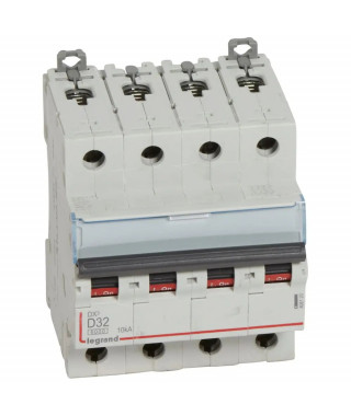 Disjoncteur DX³ 6000-vis/vis-4P-400V~-32A-10kA-courbe D-peigne HX³ trad 4P - 4M