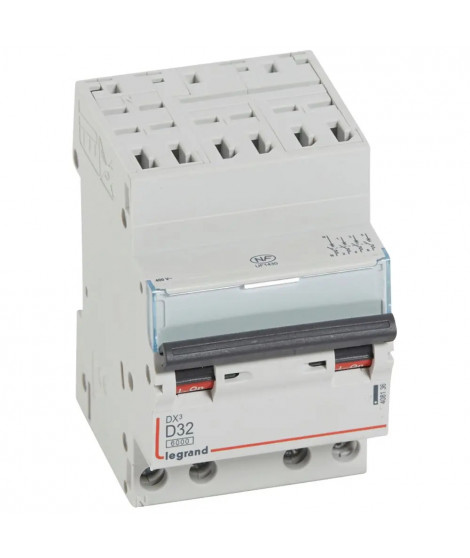 Disjoncteur DX³ 6000-auto/vis-4P-400V~-32A-10kA-courbe D-peigne HX³ opti 4P -3M
