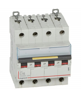 Disjoncteur DX³10000 16kA arrivée haut/départ bas vis 4P 16A courbe C 4 modules