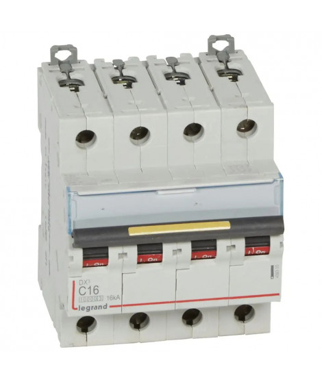 Disjoncteur DX³10000 16kA arrivée haut/départ bas vis 4P 16A courbe C 4 modules