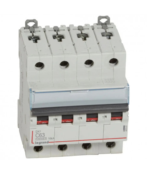 Disjoncteur DX³10000 16kA arrivée haut/départ bas vis 4P 63A courbe C 4 modules
