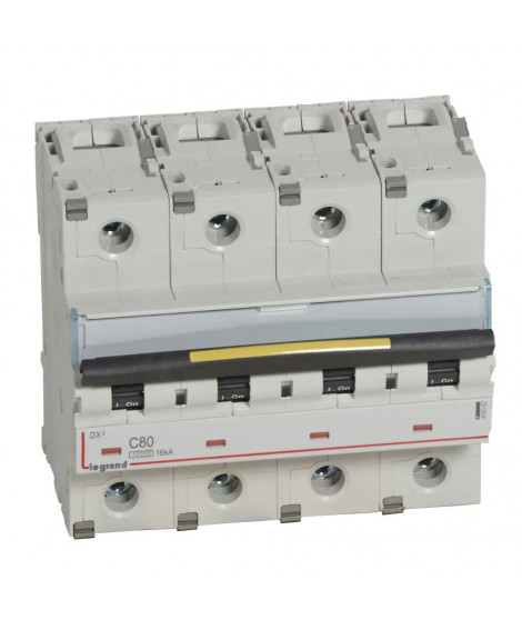 Disjoncteur DX³10000 16kA arrivée haut/départ bas vis 4P 80A courbe C 6 modules
