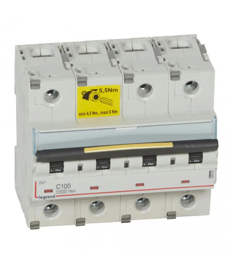 Disjoncteur DX³10000 16kA arrivée haut/départ bas vis 4P 100A courbe C - 6 mod