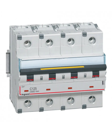 Disjoncteur DX³10000 16kA arrivée haut/départ bas vis 4P 125A courbe C - 6 mod