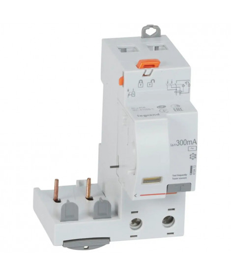 Bloc diff adaptable vis DX³ pour disj 1 mod/pôle 2P 230 à 400V~ 40A typeAC 300mA