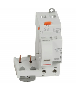 Bloc diff adaptable à vis DX³ pour disj 1 mod/pôle 2P 230 à 400V~ 40A typeF 30mA