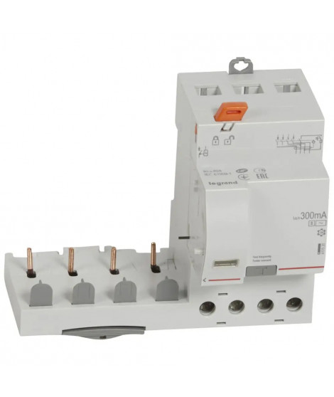 Bloc diff adaptable vis DX³ pour disj 1 mod/pôle 4P 400V~ 40A typeAC 300mA sél