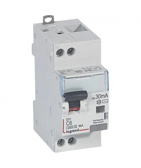 Disjoncteur diff DX³ 4500 -vis/vis -U+N 230V~ 6A - typeAC -30mA -courbe C - 2M