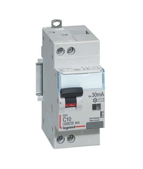 Disjoncteur diff DX³ 4500 - vis/vis -U+N 230V~ 10A - typeAC -30mA -courbe C - 2M