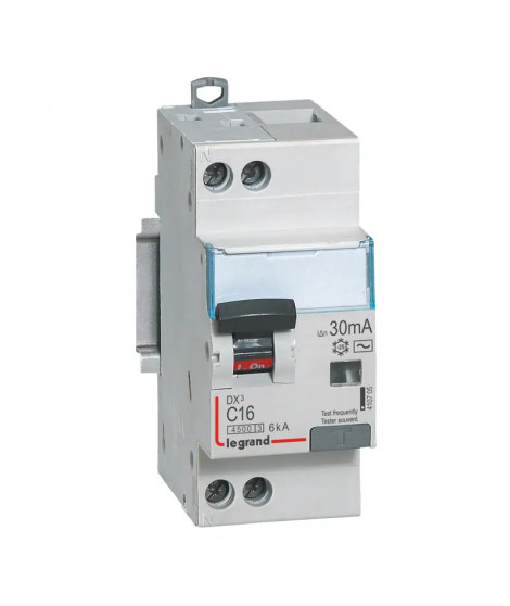Disjoncteur diff DX³ 4500 - vis/vis -U+N 230V~ 16A - typeAC -30mA -courbe C - 2M