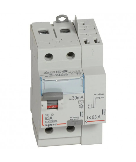 Interrupteur différentiel DX³-ID haut vis/haut auto 2P 230V~ 63A AC 30mA - 3 mod