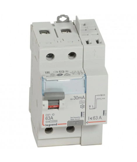 Interrupteur différentiel DX³-ID haut vis/haut auto 2P 230V~ 63A A 30mA - 3 mod