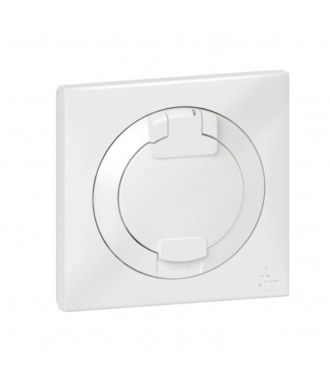 Prise de courant 2P+T à puits dooxie 16A IP44 livrée avec plaque carrée blanche