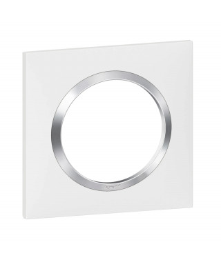 Plaque carrée dooxie 1 poste finition blanc avec bague effet chrome