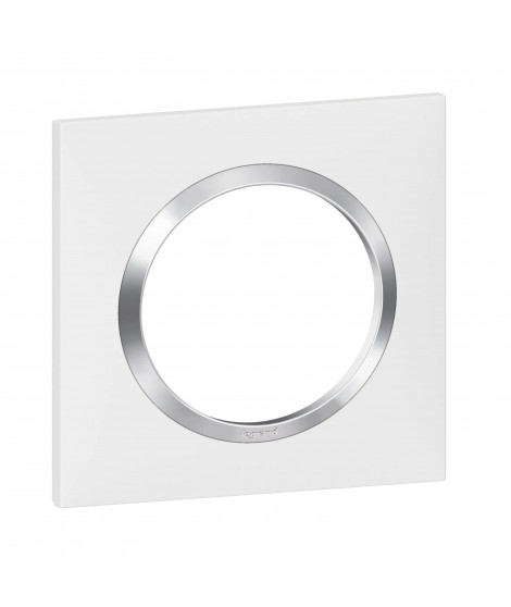 Plaque carrée dooxie 1 poste finition blanc avec bague effet chrome