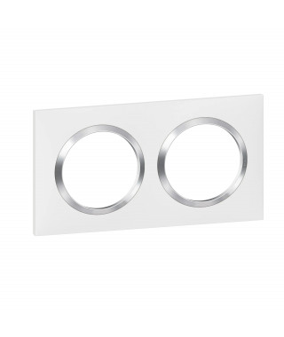 Plaque carrée dooxie 2 postes finition blanc avec bague effet chrome