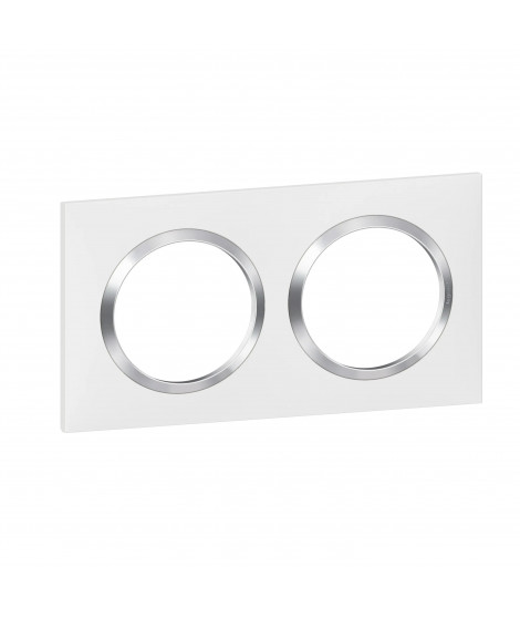 Plaque carrée dooxie 2 postes finition blanc avec bague effet chrome