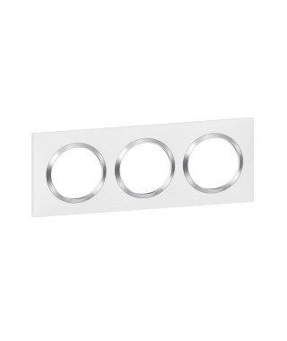 Plaque carrée dooxie 3 postes finition blanc avec bague effet chrome