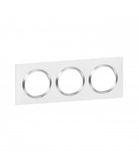 Plaque carrée dooxie 3 postes finition blanc avec bague effet chrome
