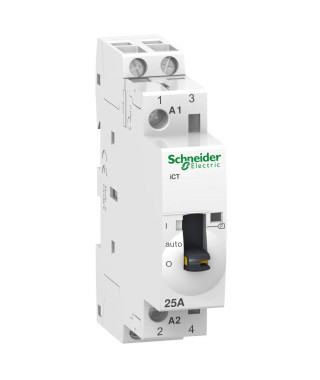 Acti9 iCT - Contacteur à commande manuelle - 2P - 25A - 2NO - 230/240Vca - 50Hz