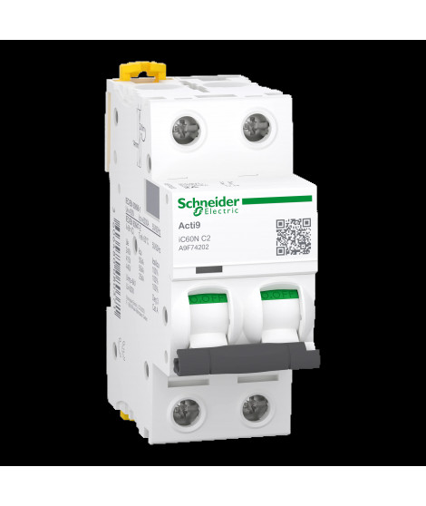 Acti9 iC60N - Disjoncteur - 2P - 2A - Courbe C - 400Vca - 6000A/50kA