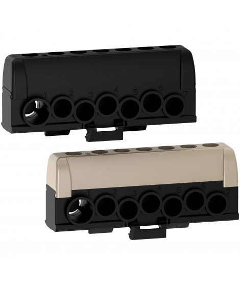 Resi9 - lot de 2 borniers phase - 1 x gris 1 x noir - 6 trous 16² - 1 trou 35²