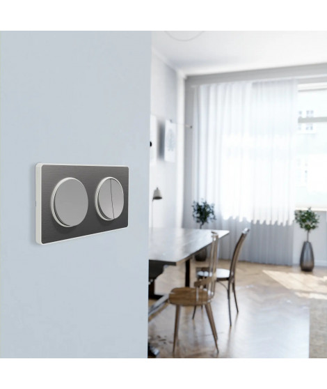 Odace Touch - plaque 2 postes horiz/vert 71mm aluminium brossé avec liseré blanc