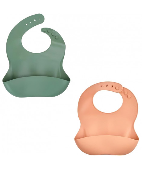 LOT DE 2 BAVOIRS SILICONE 1 VERT CACTUS + 1 PECHE