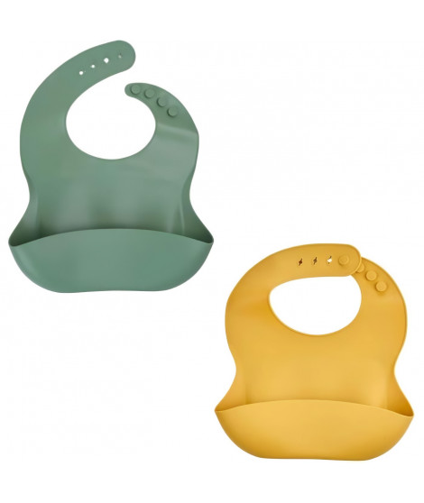 LOT DE 2 BAVOIRS SILICONE 1 VERT CACTUS + 1 JAUNE MIEL